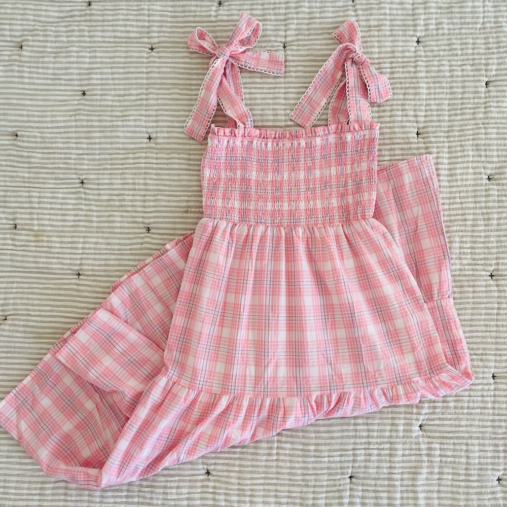 Pink Gingham Midi Dress